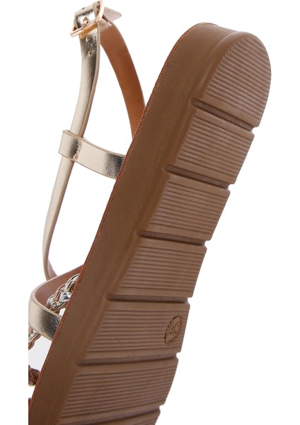 Kadın Altın Örgü Detaylı Sandalet 25SFE461114