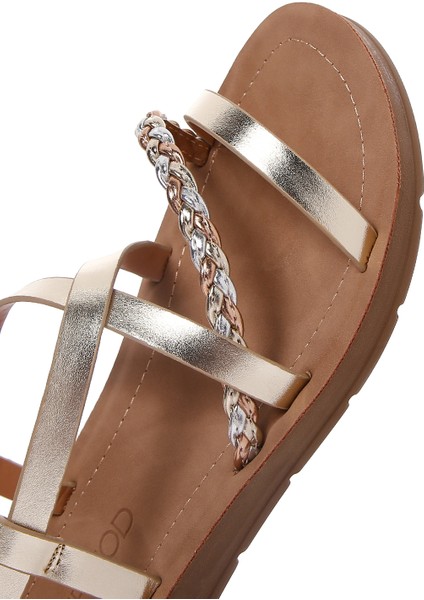 Kadın Altın Örgü Detaylı Sandalet 25SFE461114