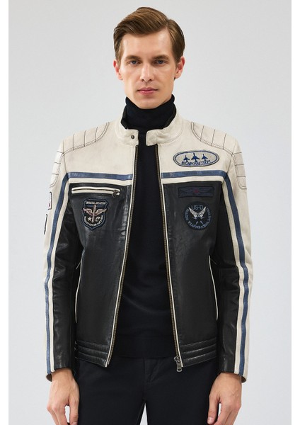 Takeoff Erkek Siyah Armalı Deri Ceket 24WGM6511WF