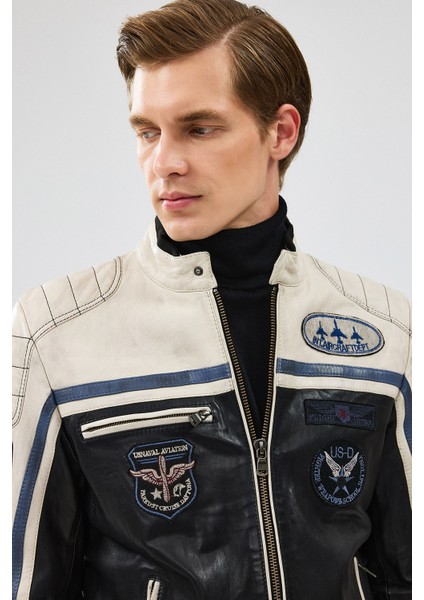 Takeoff Erkek Siyah Armalı Deri Ceket 24WGM6511WF