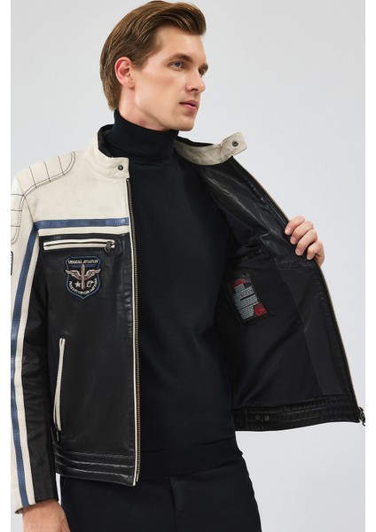 Takeoff Erkek Siyah Armalı Deri Ceket 24WGM6511WF