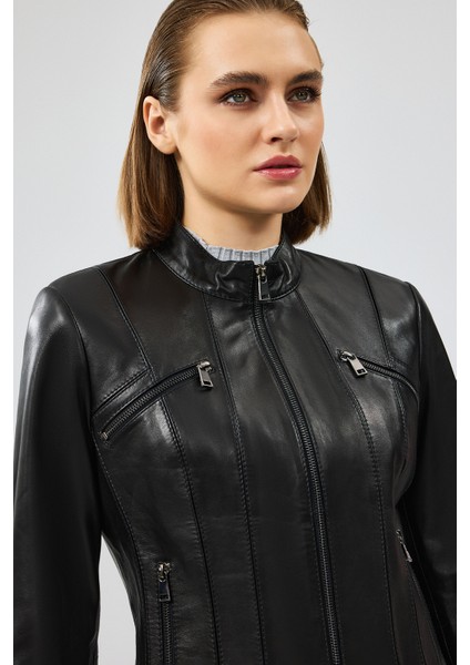 Linda Kadın Siyah Kısa Deri Ceket 24WGD5200U4