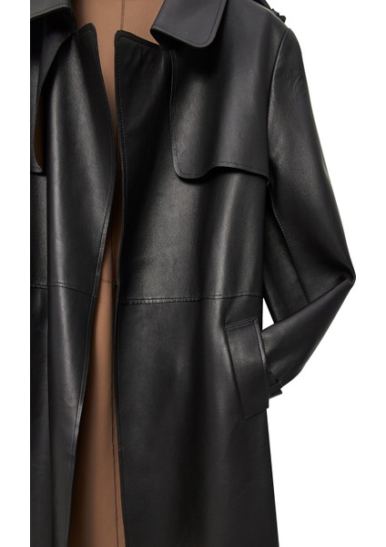 Los Angeles Kadın Siyah Ceket Yaka Deri Pardesü 24WGD5224DU