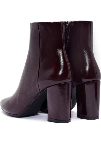 Gritti Kadın Bordo Fermuarlı Kalın Topuklu Rugan Deri Bot 24WFD110016