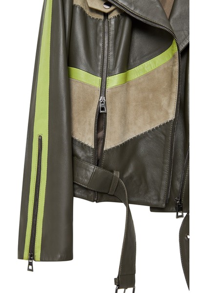 Madonna Kadın Yeşil Kruvaze Yaka Deri Ceket 24WGD5220XS