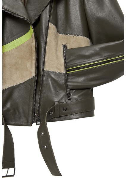 Madonna Kadın Yeşil Kruvaze Yaka Deri Ceket 24WGD5220XS