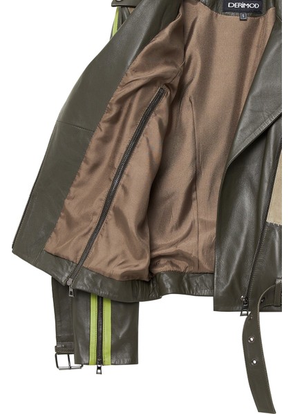 Madonna Kadın Yeşil Kruvaze Yaka Deri Ceket 24WGD5220XS