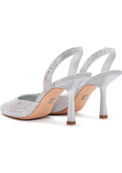 Kadın Gri Taşlı Arkası Açık Ince Topuklu Ayakkabı 25sfe4914ts