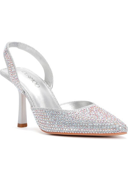 Kadın Gri Taşlı Arkası Açık Ince Topuklu Ayakkabı 25sfe4914ts