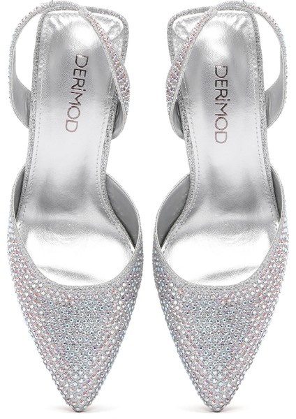 Kadın Gri Taşlı Arkası Açık Ince Topuklu Ayakkabı 25sfe4914ts