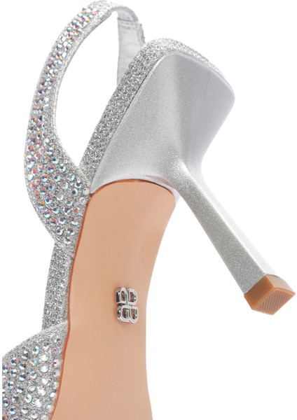 Kadın Gri Taşlı Arkası Açık Ince Topuklu Ayakkabı 25sfe4914ts