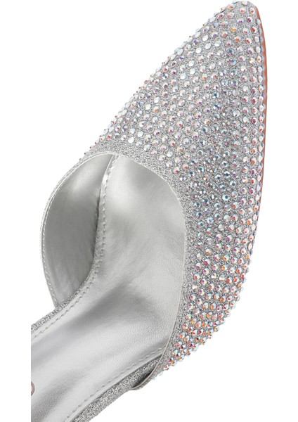 Kadın Gri Taşlı Arkası Açık Ince Topuklu Ayakkabı 25sfe4914ts