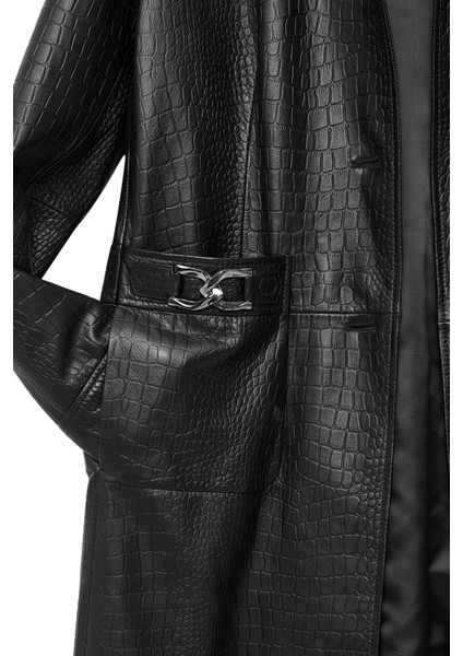 Colette Kadın Siyah Kroko Desenli Deri Pardesü 24WGD5182Y8