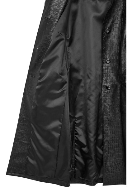 Colette Kadın Siyah Kroko Desenli Deri Pardesü 24WGD5182Y8