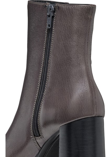 Kadın Gri Teulada Fermuarlı Kalın Topuklu Deri Bot D36VLC000TCC1115