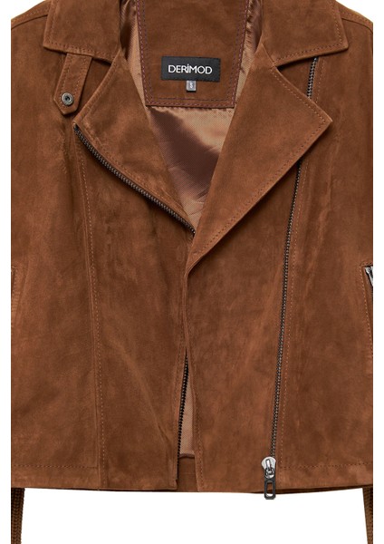 Marcy Kadın Kahverengi Kruvaze Yaka Süet Deri Ceket 24WGD526610