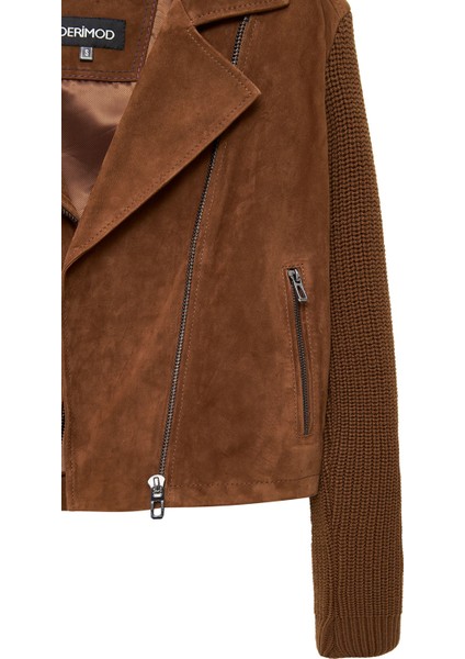 Marcy Kadın Kahverengi Kruvaze Yaka Süet Deri Ceket 24WGD526610