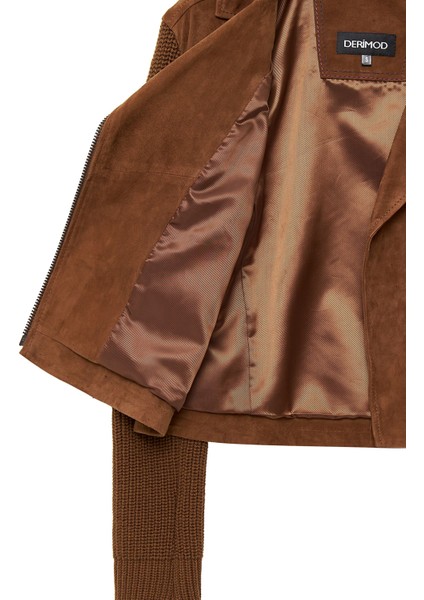 Marcy Kadın Kahverengi Kruvaze Yaka Süet Deri Ceket 24WGD526610