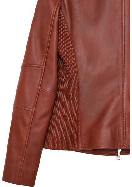 Irina Kadın Kahverengi Hakim Yaka Deri Ceket 24WGE5225R3