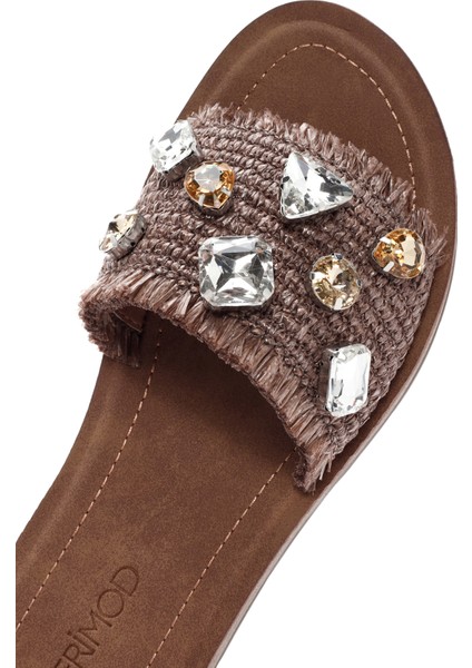 Kadın Kahverengi Taşlı Örgülü Terlik 25SFE460514