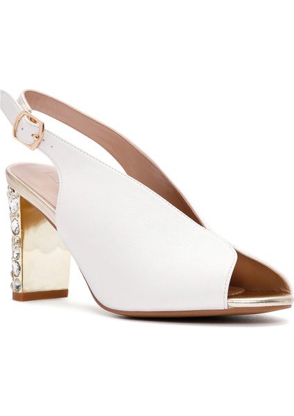 Kadın Beyaz Arkadan Bantlı Taşlı Kalın Topuklu Sandalet 25sfe462418