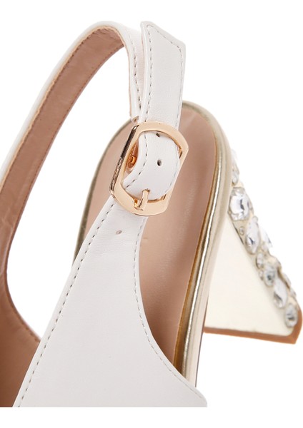 Kadın Beyaz Arkadan Bantlı Taşlı Kalın Topuklu Sandalet 25sfe462418