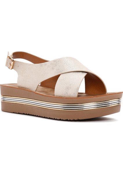 Kadın Altın Kalın Tabanlı Metalik Sandalet 25SFE461432