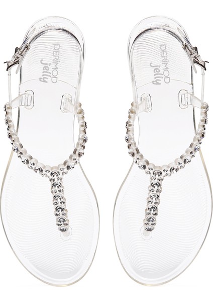 Kadın Şeffaf Parmak Arası Taşlı Jelly Sandalet 25SFE4906PV