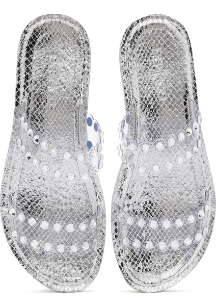 Kadın Gümüş Şeffaf Taşlı Terlik 25SFE4600PV