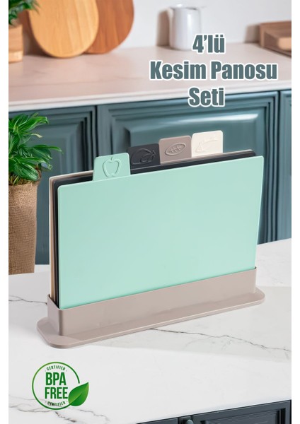 Çok Renkli 4'lü Kesme Tahtası Seti, Sebze, Et ve Ekmek Için Uygun