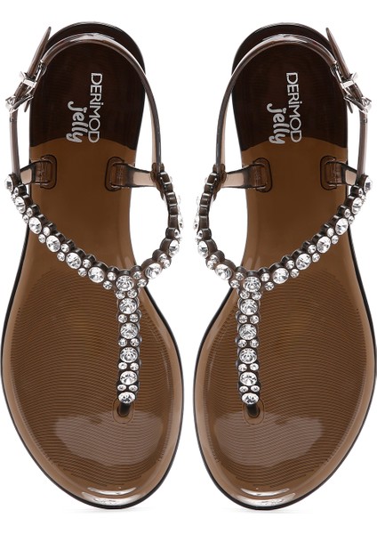 Kadın Siyah Parmak Arası Taşlı Jelly Sandalet 25SFE4906PV
