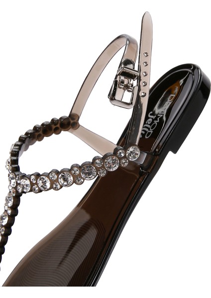 Kadın Siyah Parmak Arası Taşlı Jelly Sandalet 25SFE4906PV