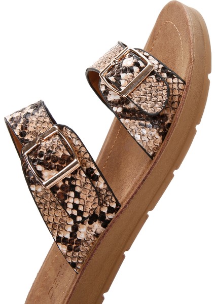 Kadın Kahverengi Çift Tokalı Desenli Terlik 25SFE460240