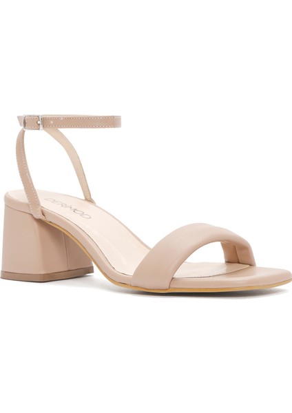 Kadın Bej Bilekten Bantlı Kalın Topuklu Sandalet 25SFE390218