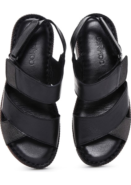 Kadın Siyah Bilekten Bantlı Deri Comfort Sandalet 25SFD320418