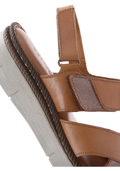Kadın Taba Bilekten Bantlı Deri Comfort Sandalet 25SFD320418