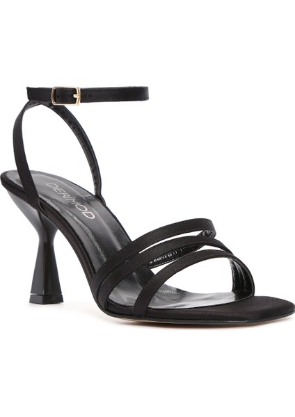 Kadın Siyah Bilekten Bantlı Topuklu Sandalet 25SFE39046F