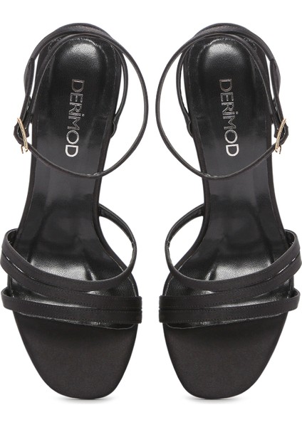 Kadın Siyah Bilekten Bantlı Topuklu Sandalet 25SFE39046F