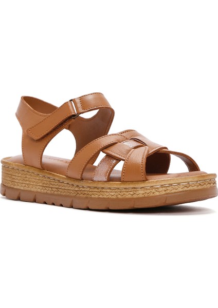 Kadın Taba Bilekten Bantlı Deri Comfort Sandalet 25SFD320714