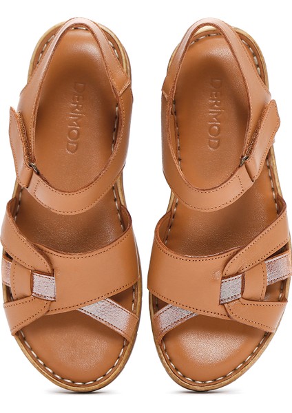 Kadın Taba Bilekten Bantlı Deri Comfort Sandalet 25SFD320714