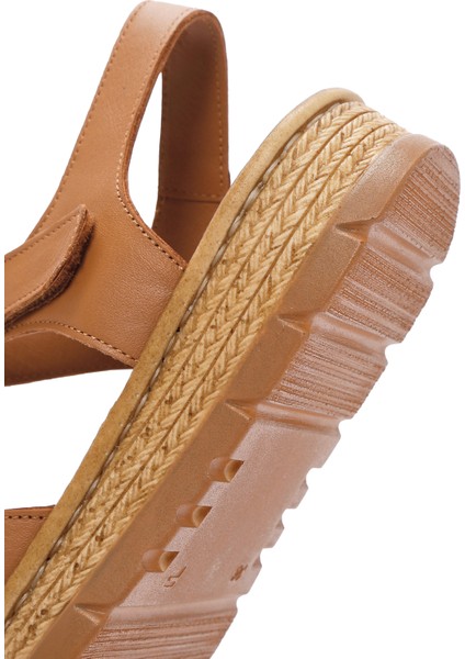 Kadın Taba Bilekten Bantlı Deri Comfort Sandalet 25SFD320714