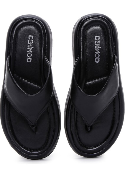 Kadın Siyah Parmak Arası Deri Terlik 25SFD360318