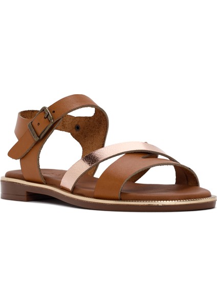 Kadın Taba Bilekten Tokalı Deri Sandalet 25SFD360814