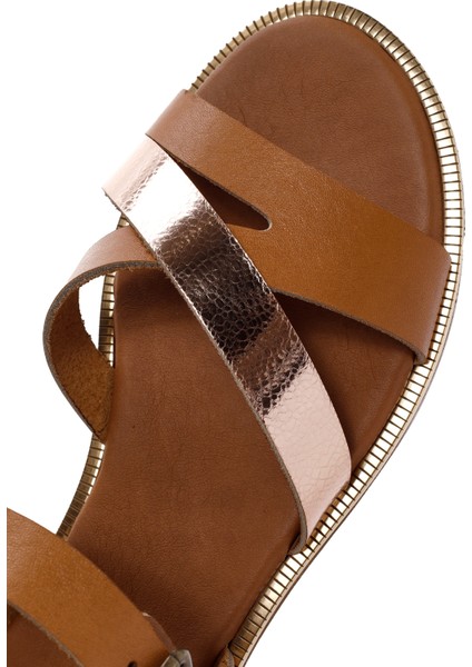 Kadın Taba Bilekten Tokalı Deri Sandalet 25SFD360814