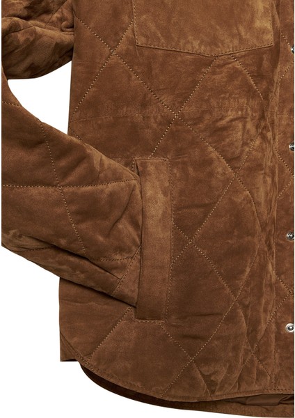 Kante Erkek Camel Gömlek Yaka Süet Deri Mont 24WGD655310