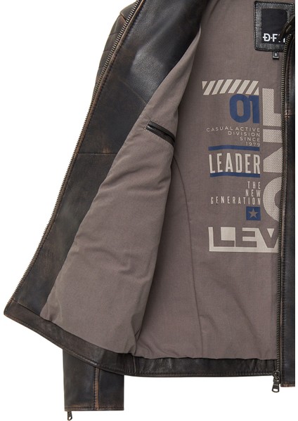 Morant Erkek Kahverengi Vintage Slim-Fit Deri Ceket 24WGF6554G6