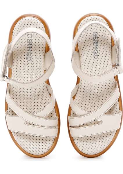 Kadın Bej Bilekten Bantlı Deri Sandalet 25SFD360618