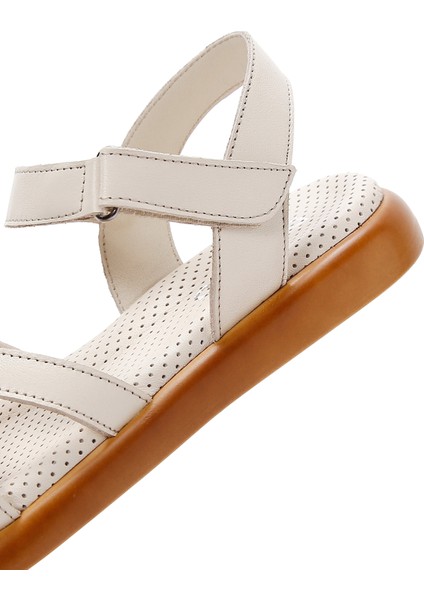 Kadın Bej Bilekten Bantlı Deri Sandalet 25SFD360618