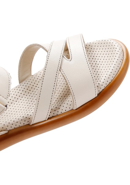 Kadın Bej Bilekten Bantlı Deri Sandalet 25SFD360618