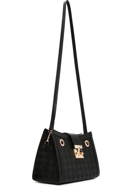 Kadın Siyah Uzun Askılı Baskılı Omuz Çantası 25SBD200626